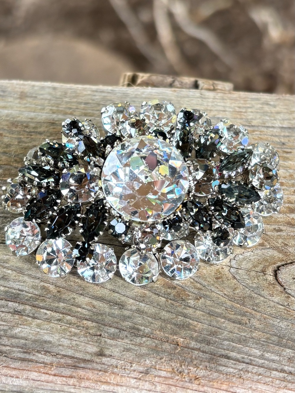 Austrian gray & clear rhinestone brooch